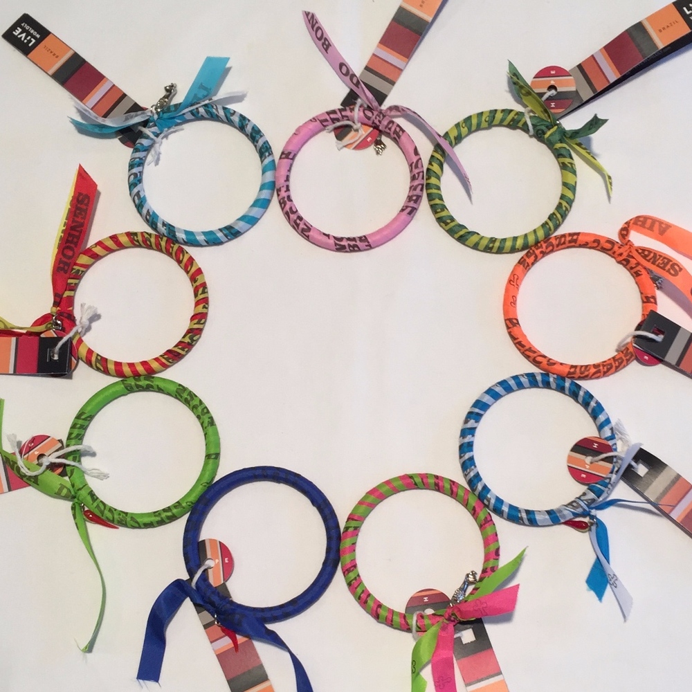 SET of 3 -Natural Ribbon Bangles/Charm